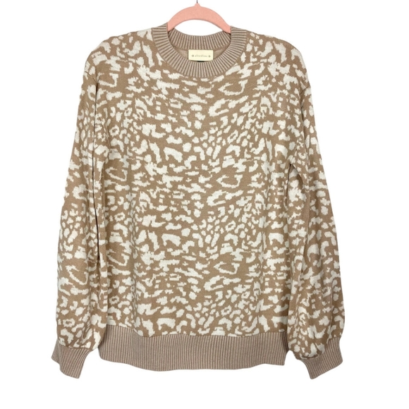 ALREDINE MOCHA ANIMAL PRINT BUBBLE SLEEVE SWEATER - Picture 2 of 2